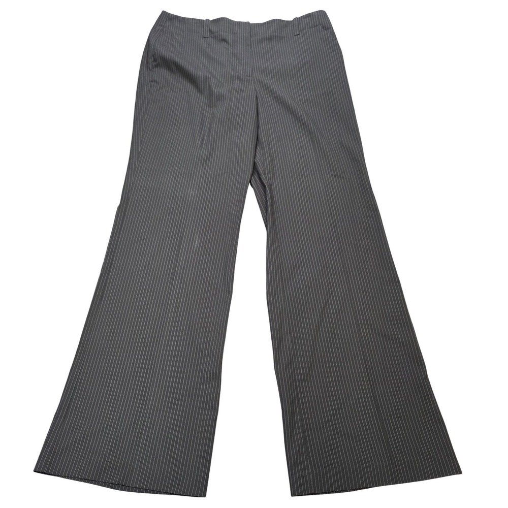 New York & Company Pinstripe Wide Leg Trousers Womens Size 12 Tall Black Stretch